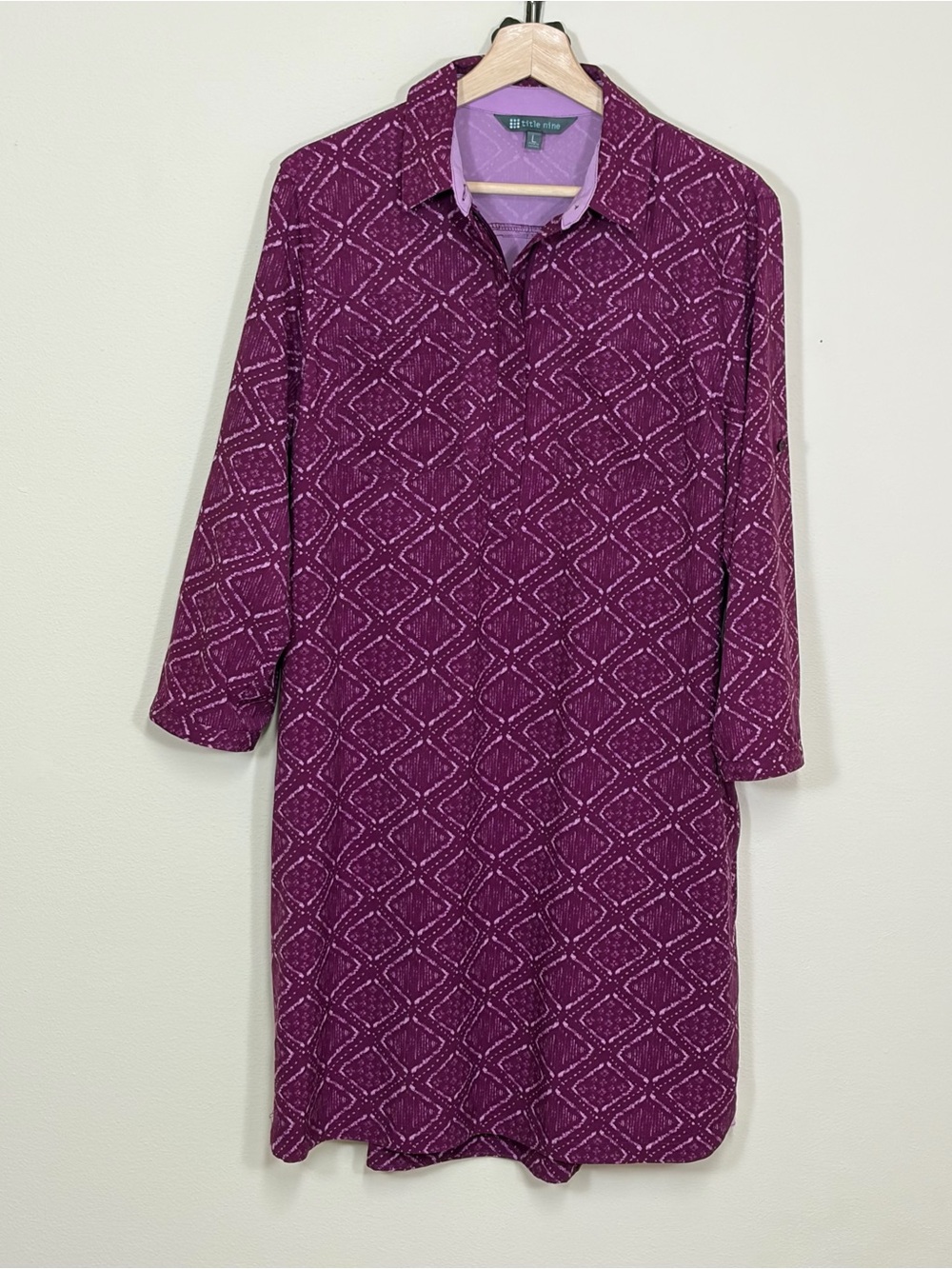 Title Nine Purple Printed Shirt Dress - Picture 11 of 13